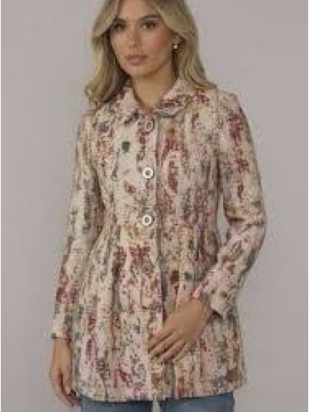 elevenses Cream Long-Sleeve Floral Button Front Peplum Jacket